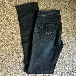 NEW Anoname Paris Skinny Dark Wash Jeans Sequin Logo Back Flap Pocket 25